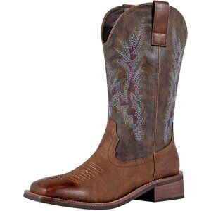 🆕SheSole Womens Dark Brown Wide Calf Square Toe Western Fashion Cowgirl Boots